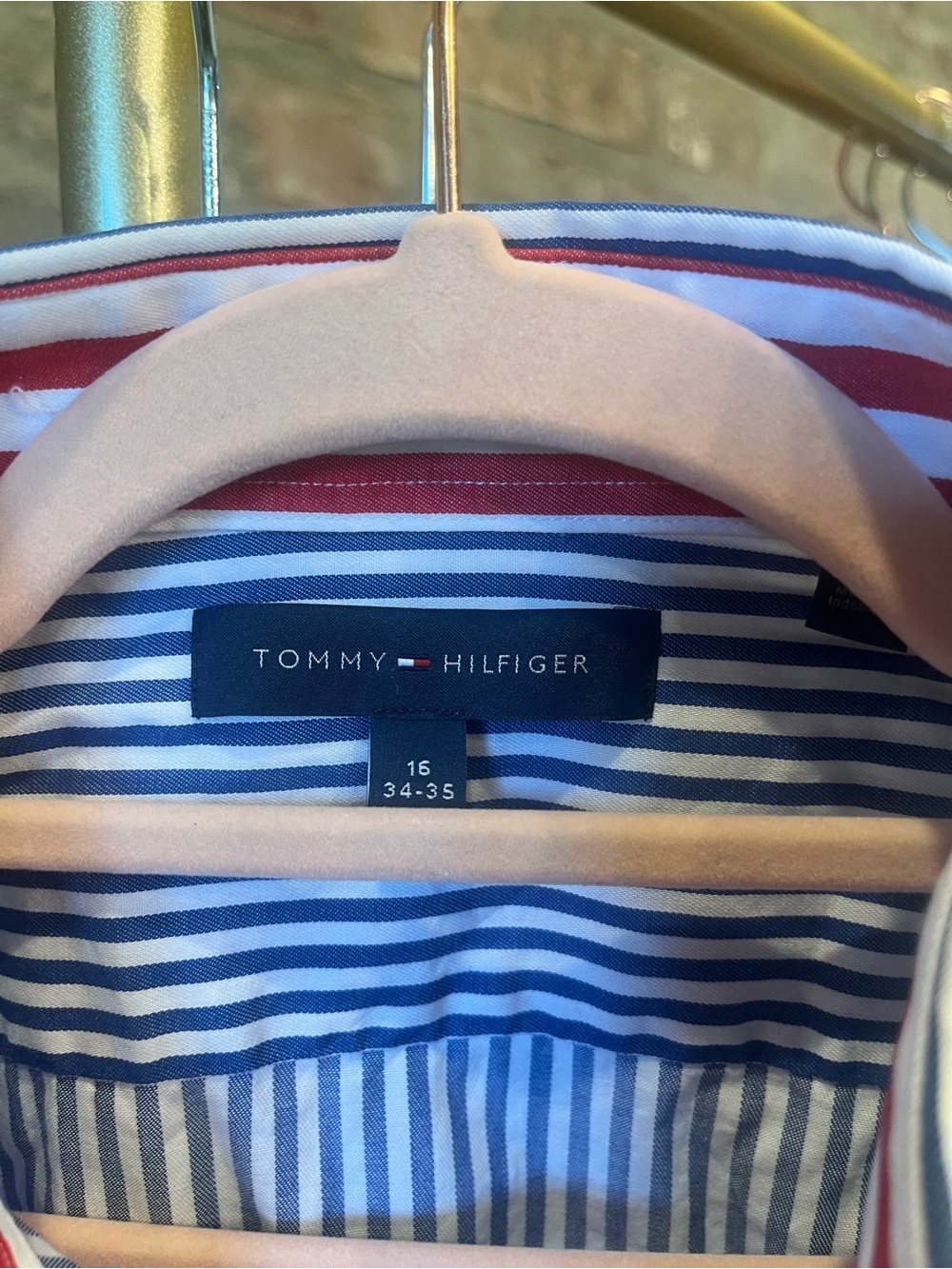 Tommy Hilfiger Navy and White Striped Shirt with Red Ruffle and flag embroidery - Picture 5 of 10
